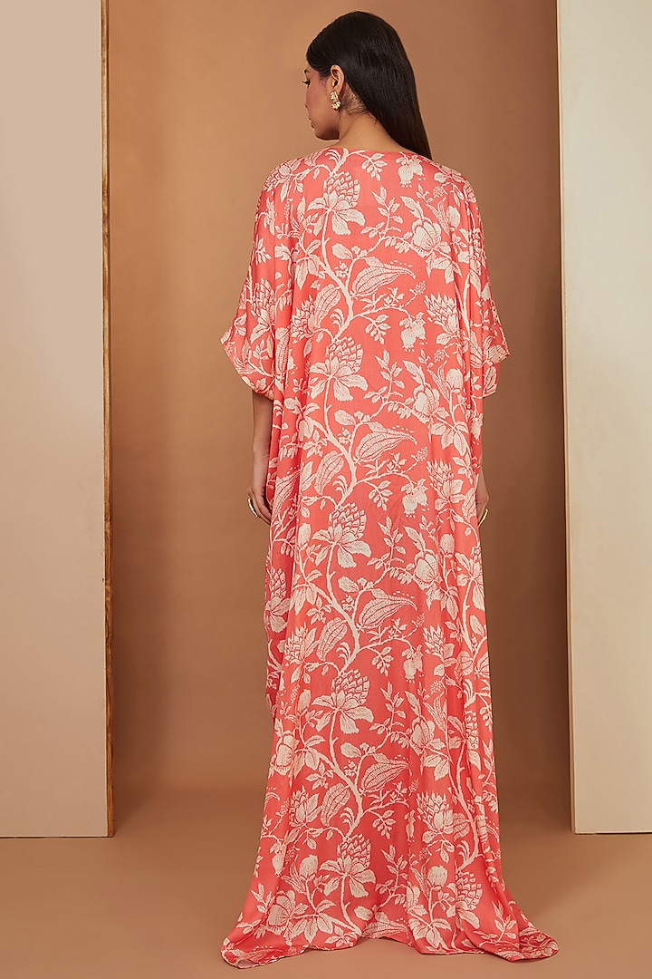 Gajari Red Modal Floral Printed Kaftan Set by Esha Koul at Pernia's Pop Up Shop