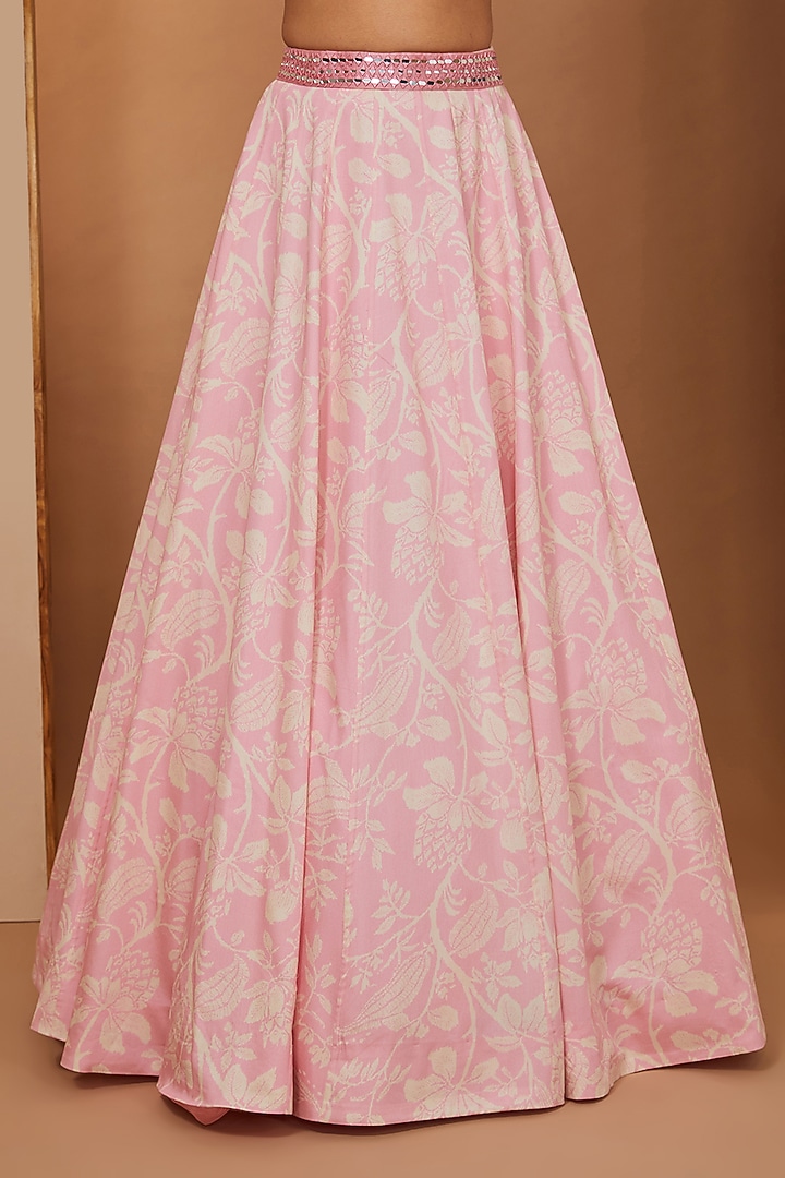 Pink Modal Floral Printed & Mirror Work Lehenga Set by Esha Koul at Pernia's Pop Up Shop