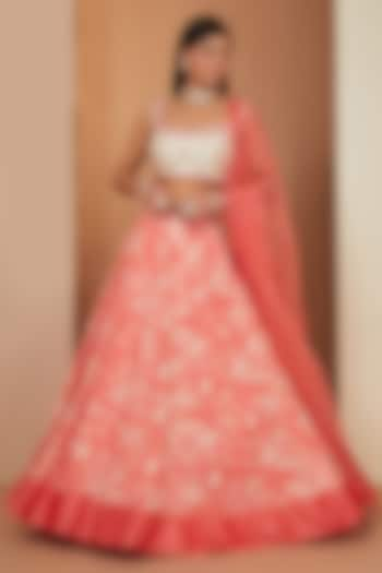 Gajari Red Modal Floral Printed Lehenga Set by Esha Koul at Pernia's Pop Up Shop