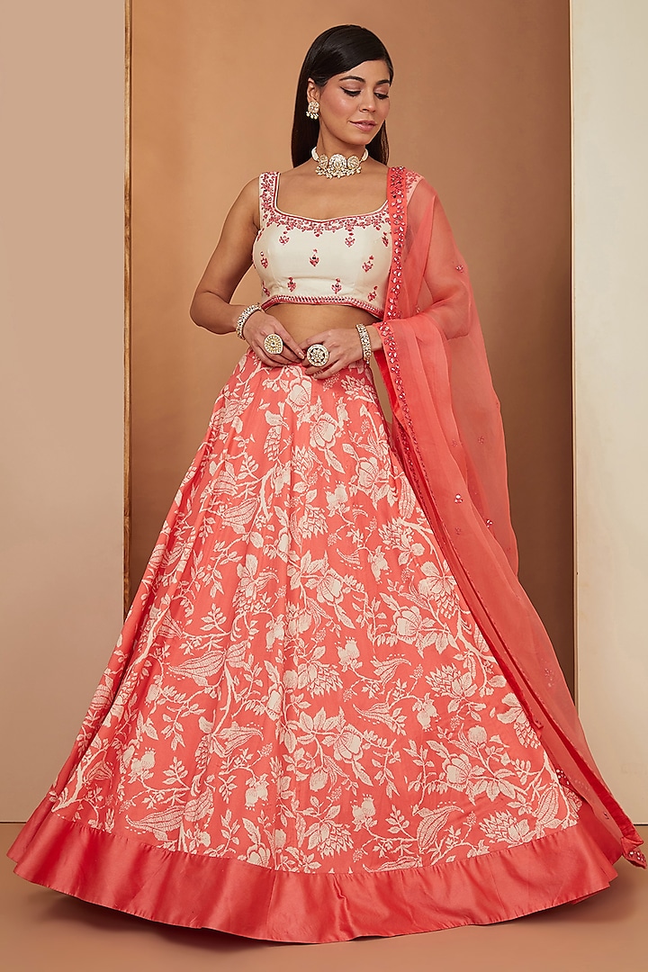 Gajari Red Modal Floral Printed Lehenga Set by Esha Koul at Pernia's Pop Up Shop