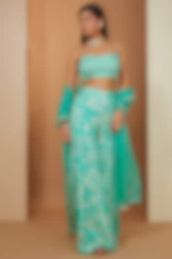 Firozi Blue Modal Floral Printed Party Wear Sharara Set by Esha Koul at Pernia's Pop Up Shop