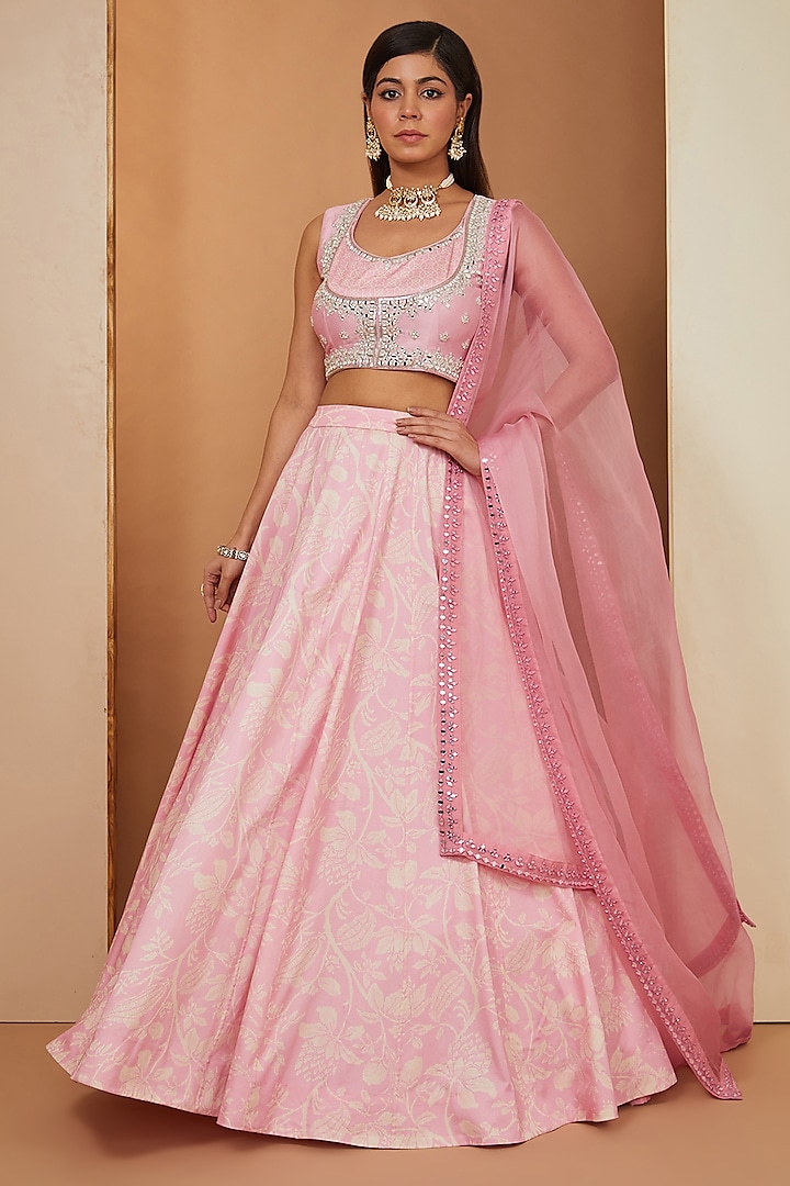 Pink Modal Printed Lehenga Set by Esha Koul at Pernia's Pop Up Shop