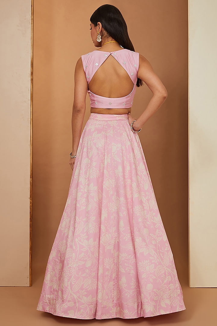 Pink Modal Printed Wedding Lehenga Set by Esha Koul at Pernia's Pop Up Shop