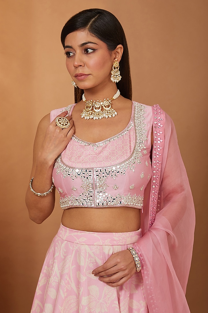 Pink Modal Printed Wedding Lehenga Set by Esha Koul at Pernia's Pop Up Shop