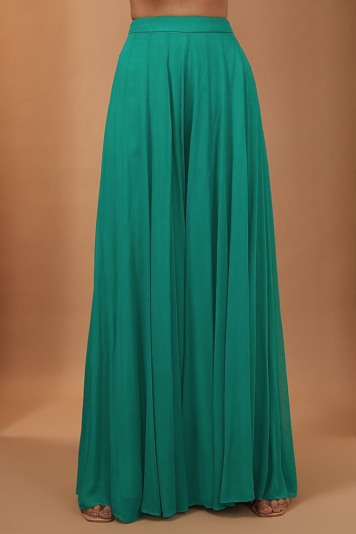 Teal Georgette Palazzo Pant Set by Esha Koul at Pernia's Pop Up Shop