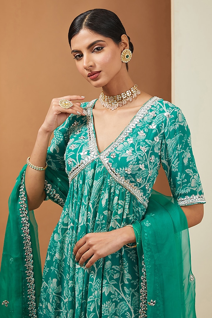 Teal Georgette Palazzo Pant Set by Esha Koul at Pernia's Pop Up Shop