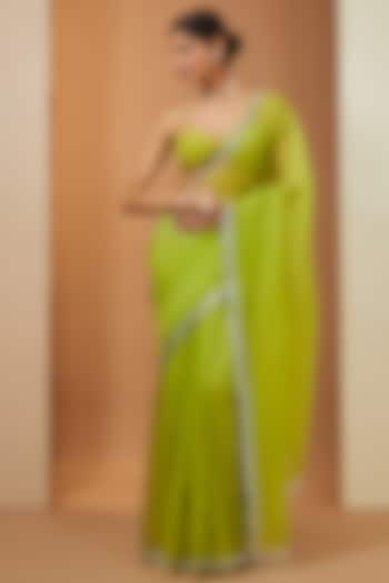 Green Organza Mirror Gota Embellished Party Wear Saree Set by Esha Koul at Pernia's Pop Up Shop