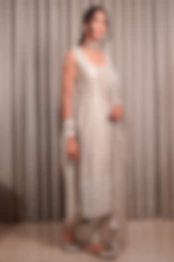 Grey Chanderi Mirror Work Kurta Set by Esha Koul at Pernia's Pop Up Shop