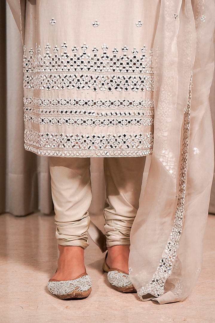 Grey Chanderi Mirror Work Kurta Set by Esha Koul at Pernia's Pop Up Shop