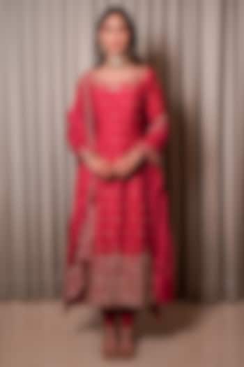 Rose Pink Chanderi Sequins Work Kurta Set by Esha Koul at Pernia's Pop Up Shop