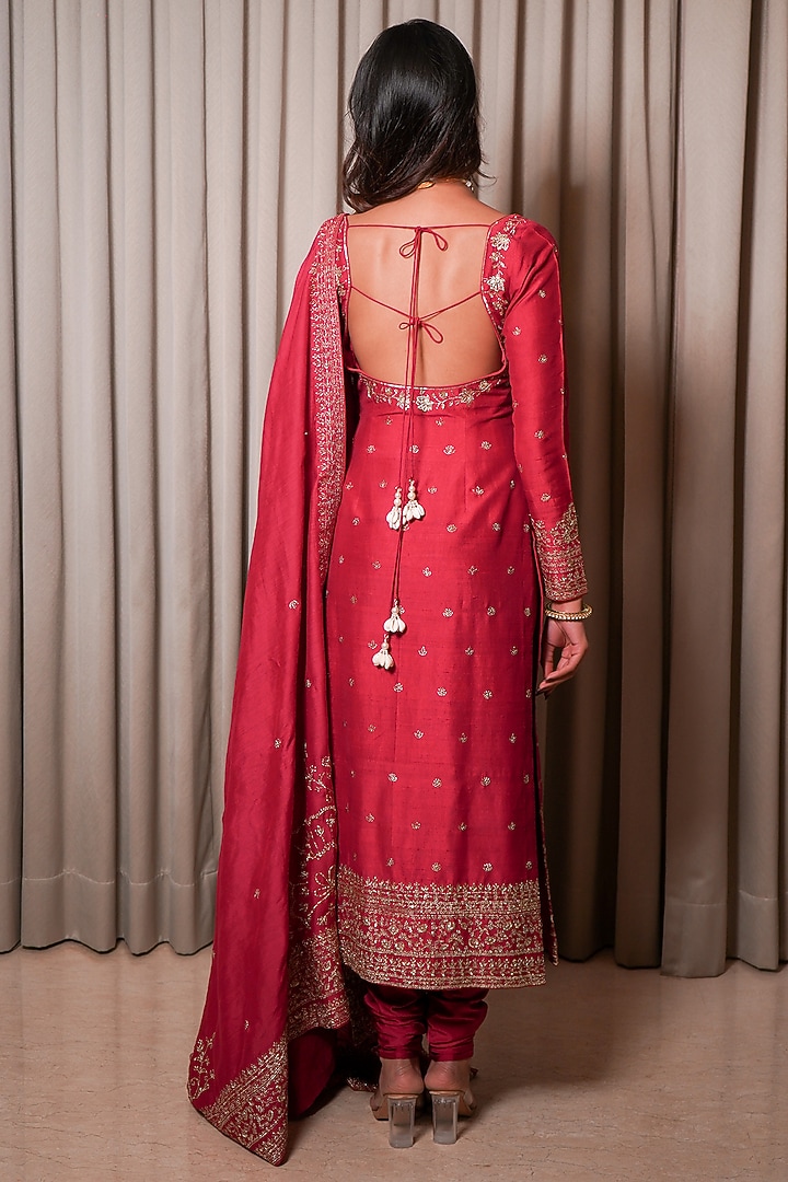 Rose Pink Chanderi Sequins Work Kurta Set by Esha Koul at Pernia's Pop Up Shop