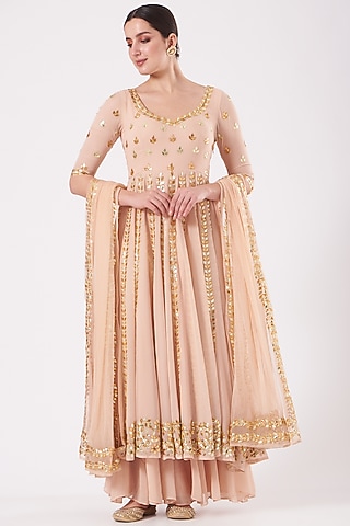 Blush Pink Embroidered Anarkali Set by Esha Koul