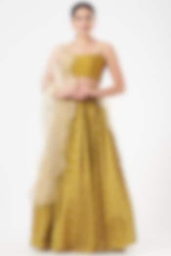 Mustard Embroidered  dulhan bday 22 may Lehenga Set by Esha Koul at Pernia's Pop Up Shop