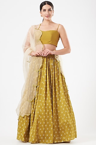 Mustard Embroidered Lehenga Set by Esha Koul