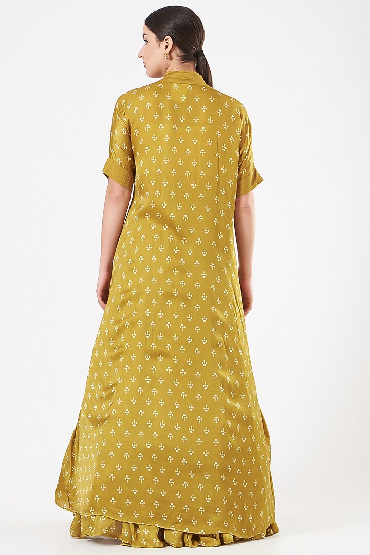 Mustard Floral Printed Skirt Set by Esha Koul at Pernia's Pop Up Shop