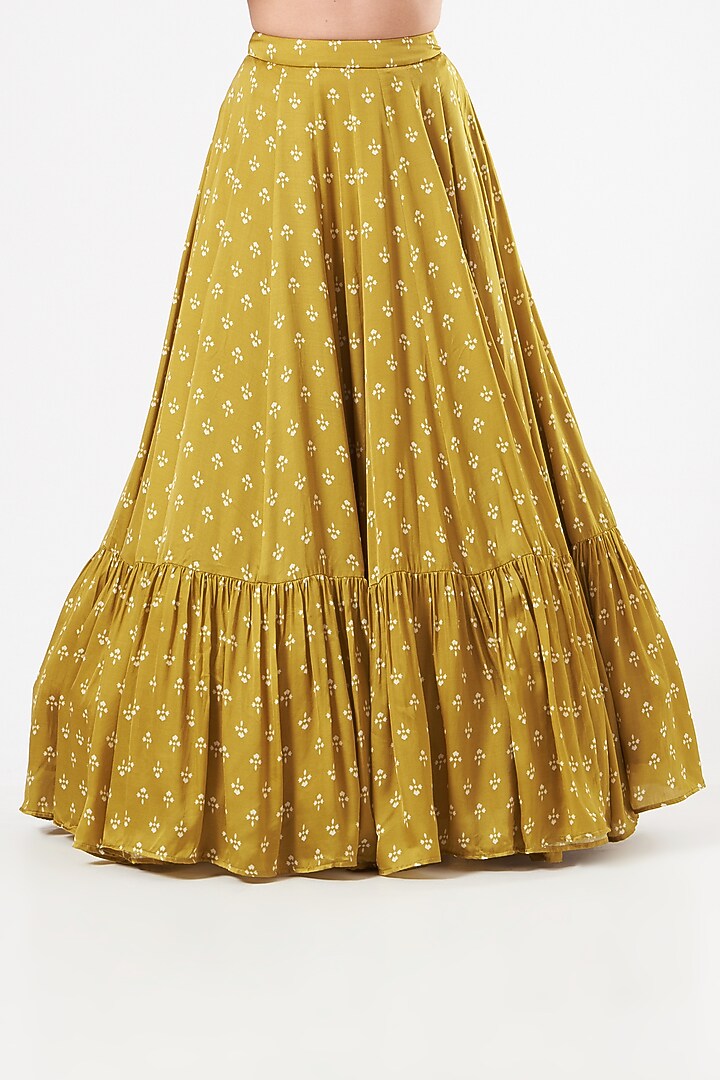 Mustard Floral Printed Skirt Set by Esha Koul at Pernia's Pop Up Shop