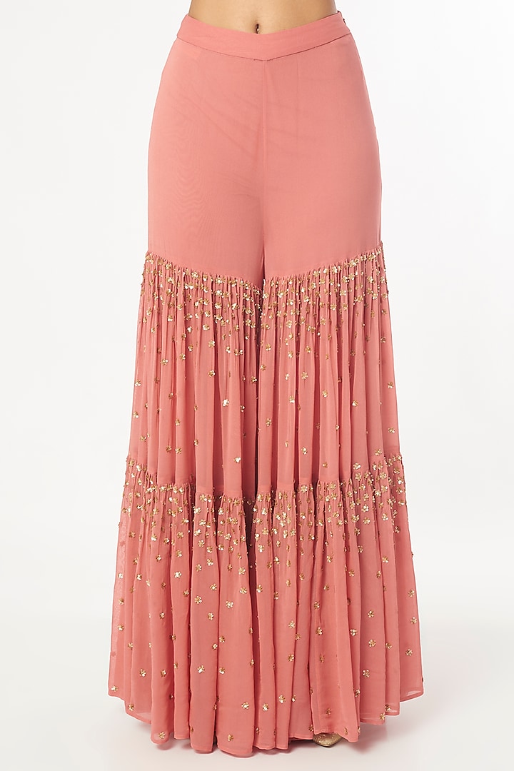 Peach Embroidered Wedding Sharara Set by Esha Koul at Pernia's Pop Up Shop