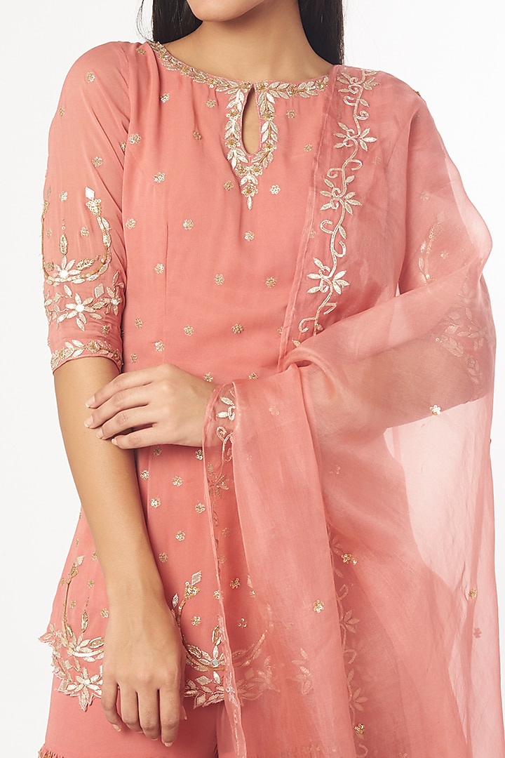 Peach Embroidered Wedding Sharara Set by Esha Koul at Pernia's Pop Up Shop