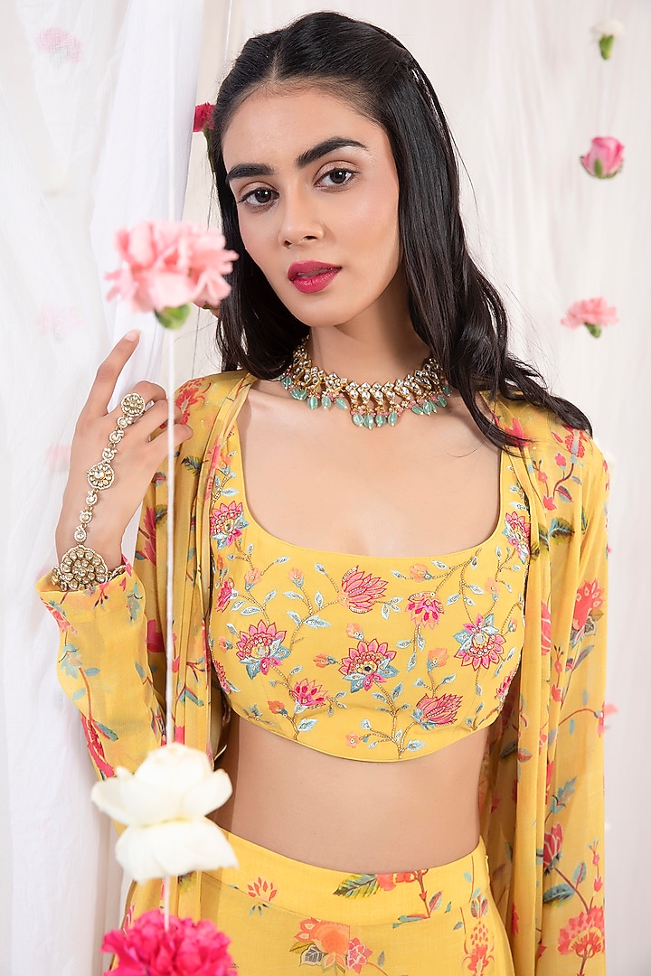 Mustard Georgette Wedding Sharara Set by Esha Koul at Pernia's Pop Up Shop