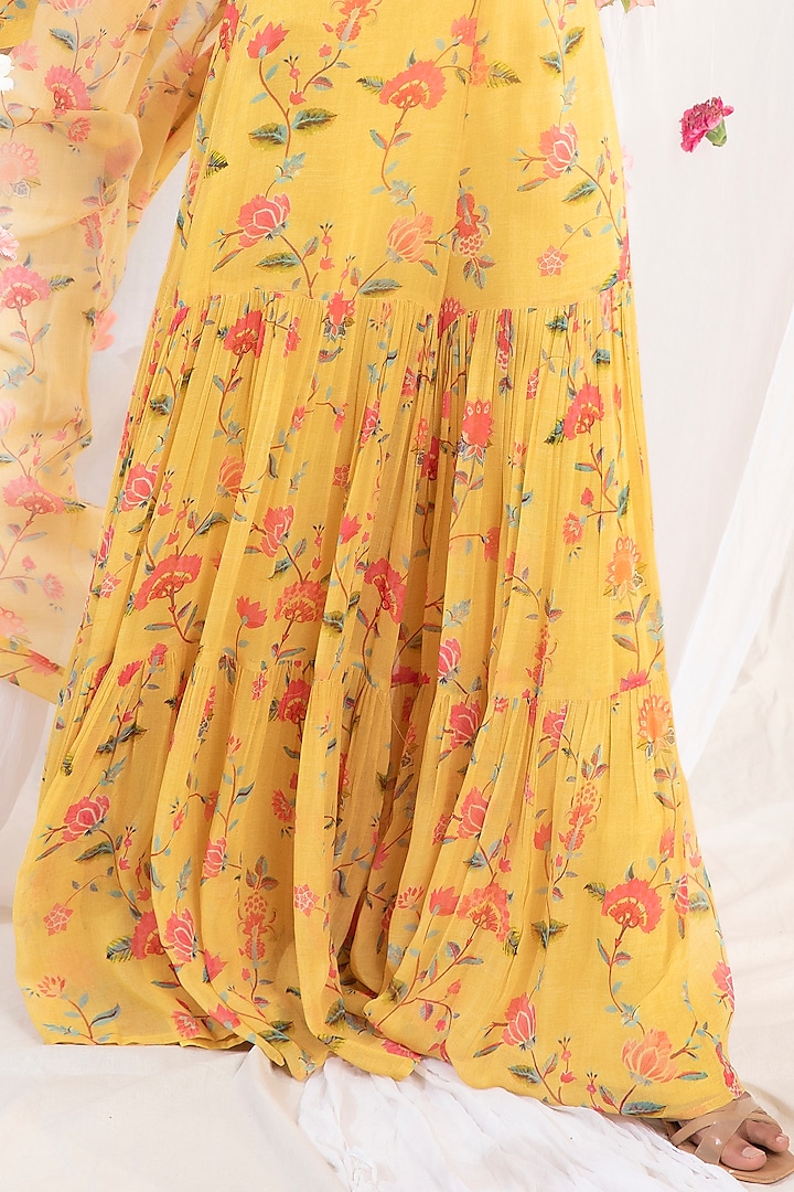 Mustard Georgette Wedding Sharara Set by Esha Koul at Pernia's Pop Up Shop