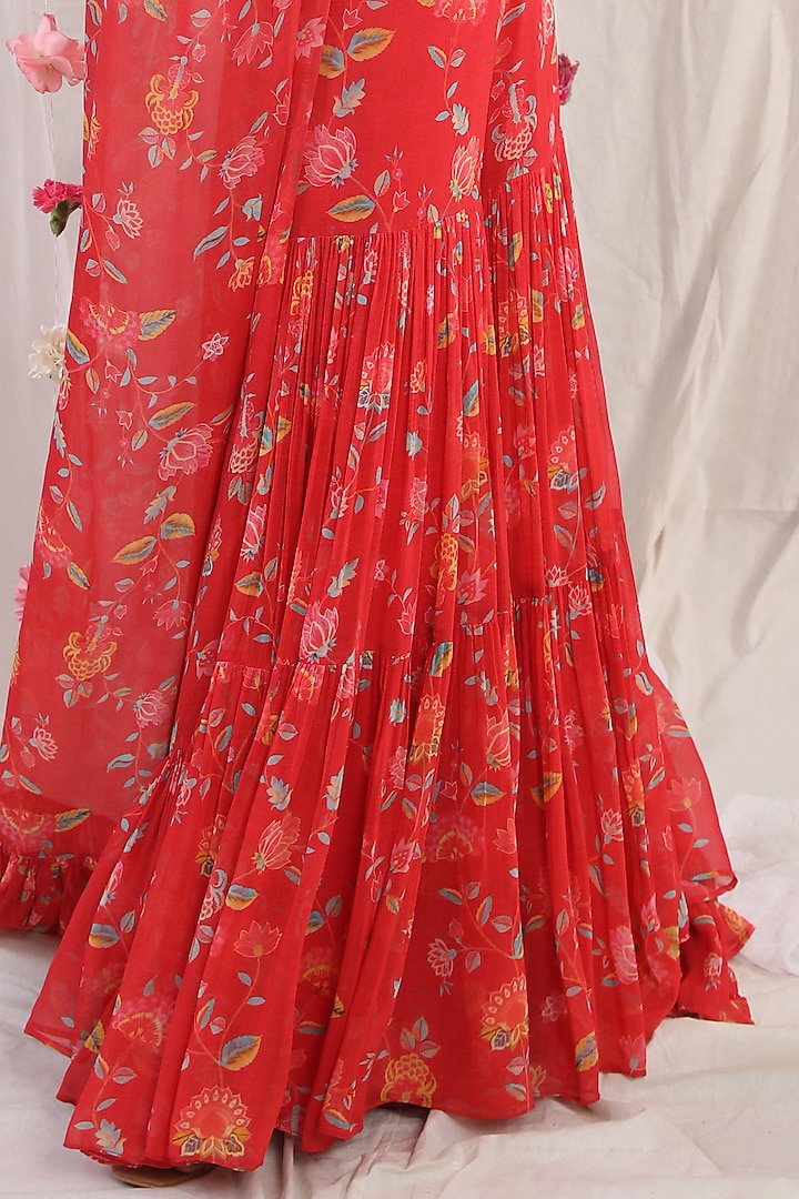 Electric Red Embroidered & Printed Cape Set by Esha Koul at Pernia's Pop Up Shop