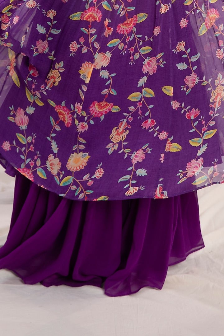 Dark Purple Printed Wedding Anarkali Set by Esha Koul at Pernia's Pop Up Shop