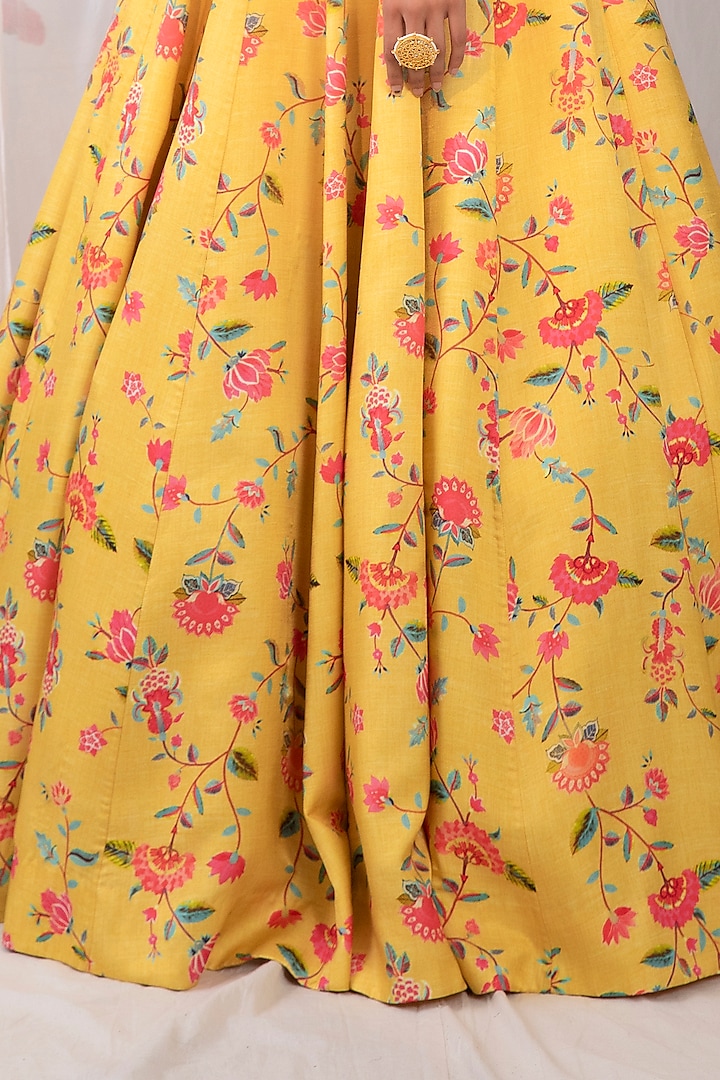 Mustard Embroidered & Printed Wedding Lehenga Set by Esha Koul at Pernia's Pop Up Shop