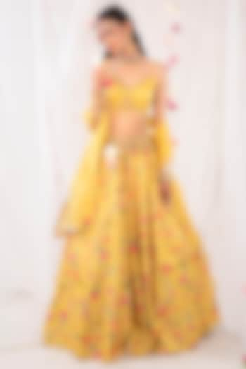 Mustard Printed & Embellished Wedding Lehenga Set by Esha Koul at Pernia's Pop Up Shop