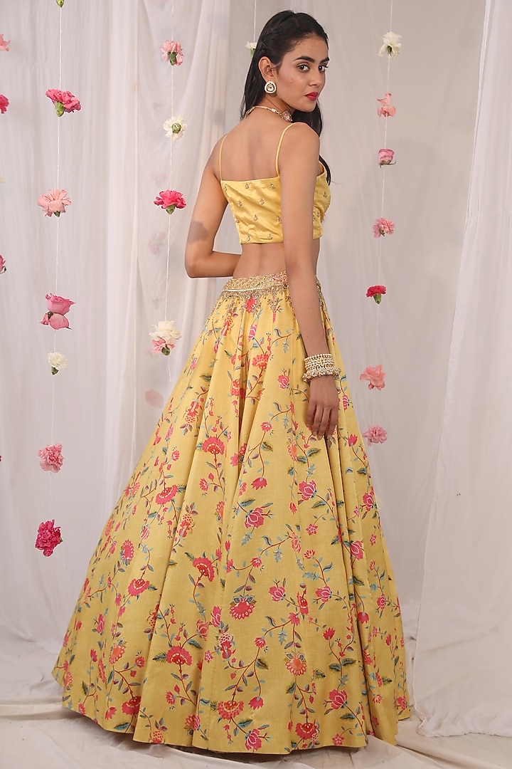 Mustard Printed & Embellished Wedding Lehenga Set by Esha Koul at Pernia's Pop Up Shop