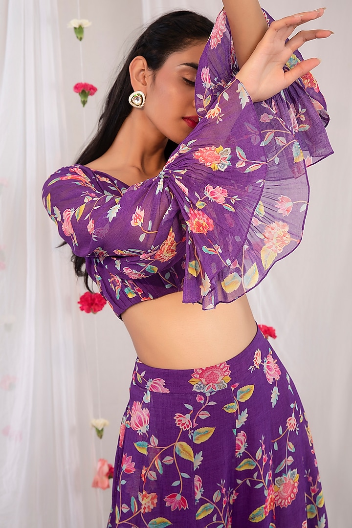 Purple Georgette Printed Pant Set by Esha Koul at Pernia's Pop Up Shop