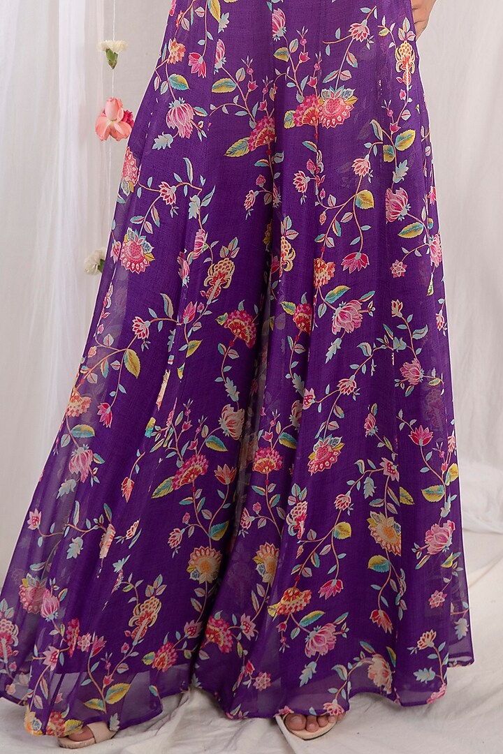 Purple Georgette Printed Pant Set by Esha Koul at Pernia's Pop Up Shop