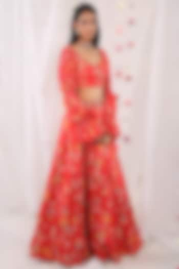 Red Printed & Embellished Wedding Lehenga Set by Esha Koul at Pernia's Pop Up Shop