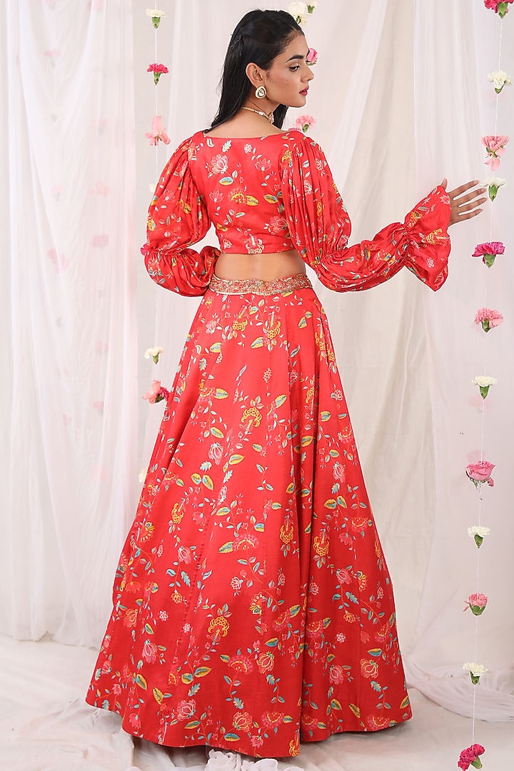 Red Printed & Embellished Wedding Lehenga Set by Esha Koul at Pernia's Pop Up Shop
