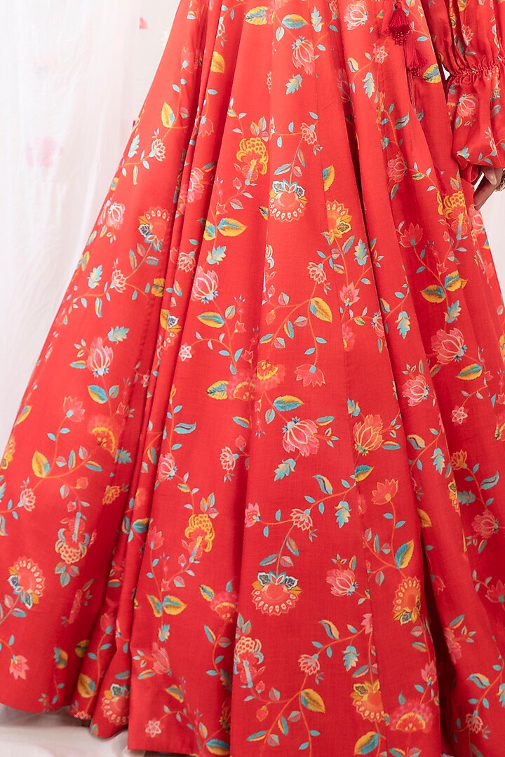 Red Printed & Embellished Wedding Lehenga Set by Esha Koul at Pernia's Pop Up Shop