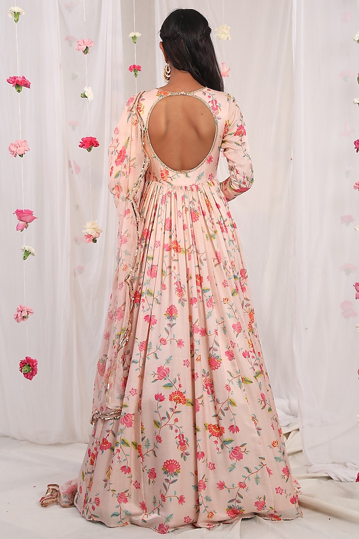 Crystal Pink Embellished Jacket Wedding Anarkali Set by Esha Koul at Pernia's Pop Up Shop