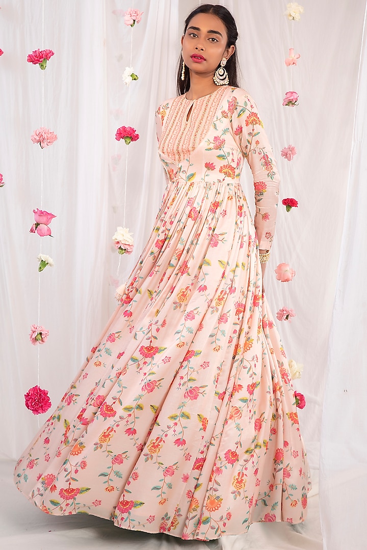 Crystal Pink Embellished Jacket Wedding Anarkali Set by Esha Koul at Pernia's Pop Up Shop