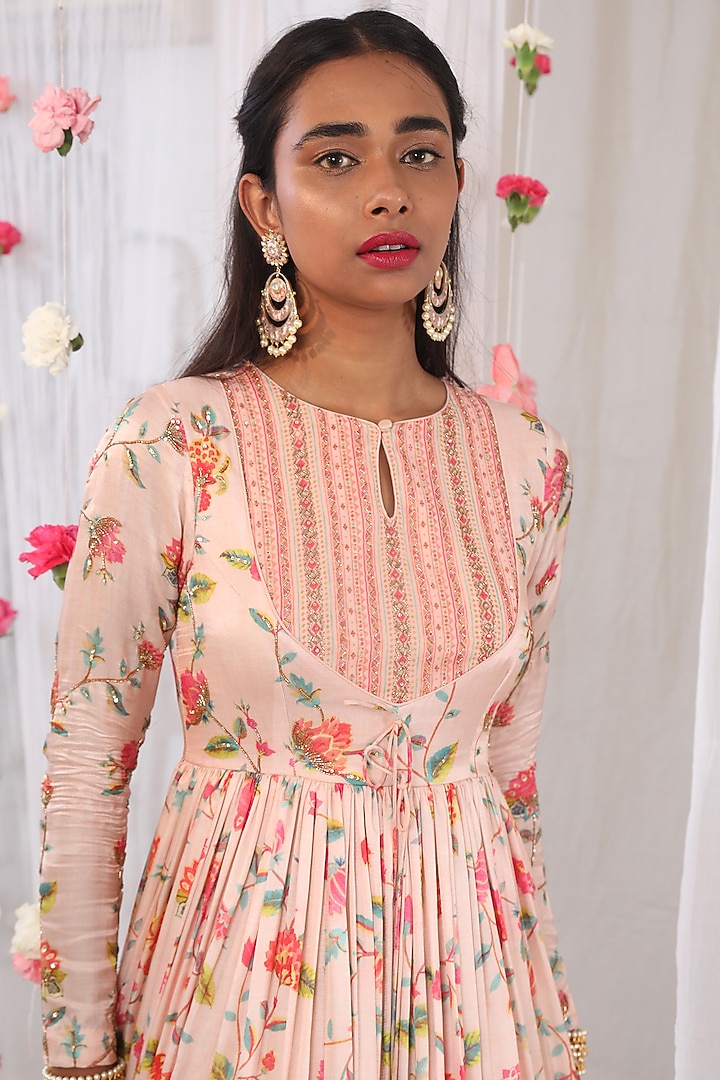 Crystal Pink Embellished Jacket Wedding Anarkali Set by Esha Koul at Pernia's Pop Up Shop