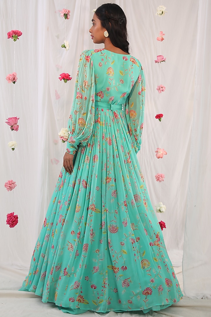 Sea Green Embellished Jacket Wedding Anarkali Set by Esha Koul at Pernia's Pop Up Shop