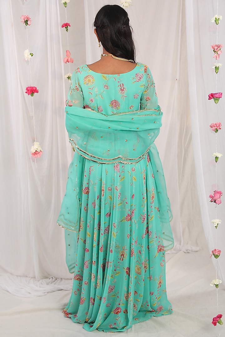 Sea Green Embellished High-Low Wedding Anarkali Set by Esha Koul at Pernia's Pop Up Shop