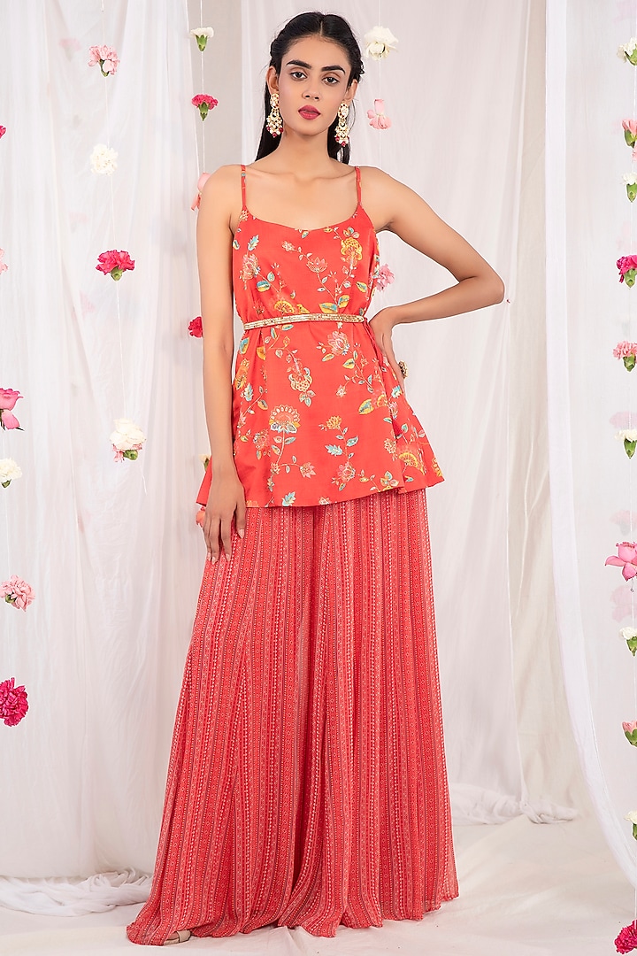 Red Printed Pant Set by Esha Koul