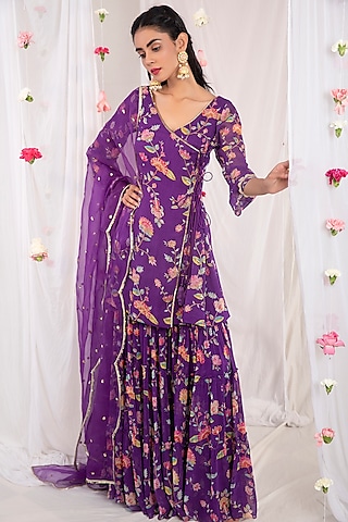 Purple Printed Sharara Set by Esha Koul