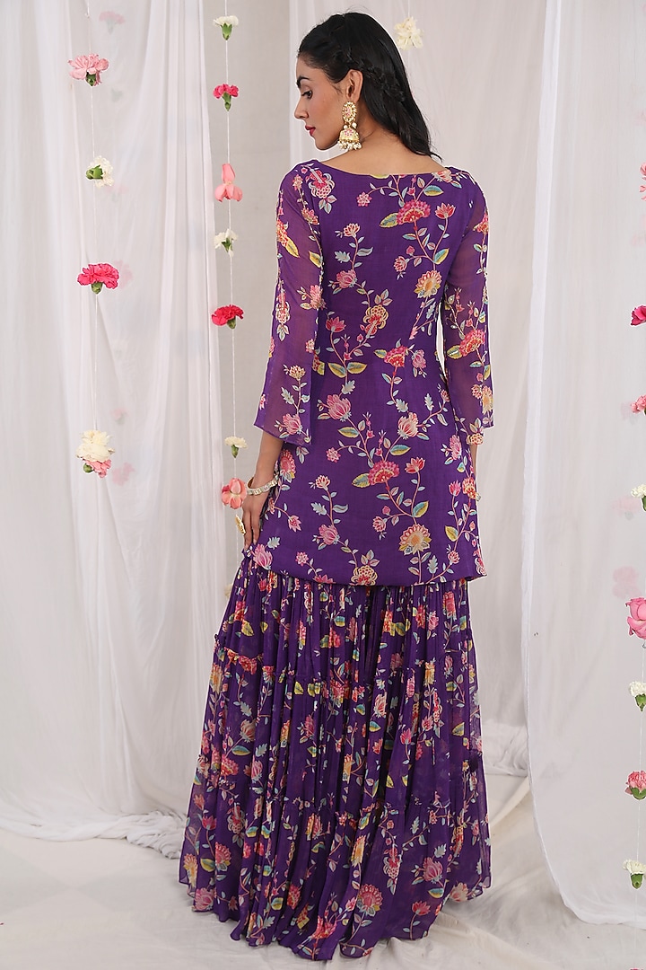 Purple Printed Wedding Sharara Set by Esha Koul at Pernia's Pop Up Shop