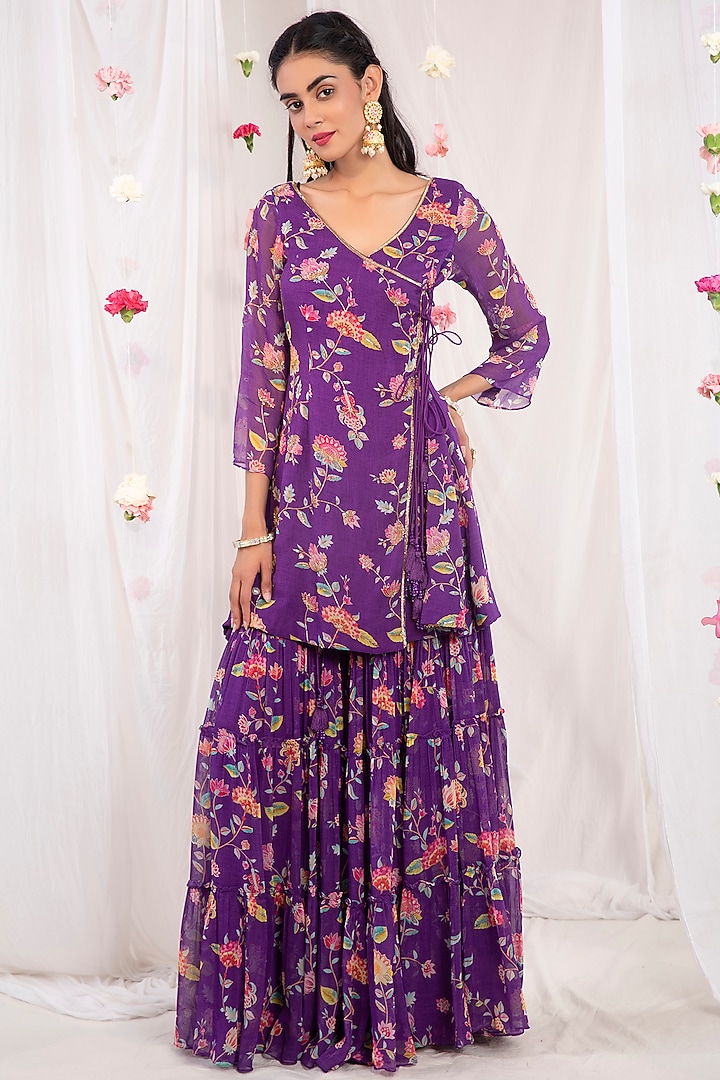 Purple Printed Wedding Sharara Set by Esha Koul at Pernia's Pop Up Shop