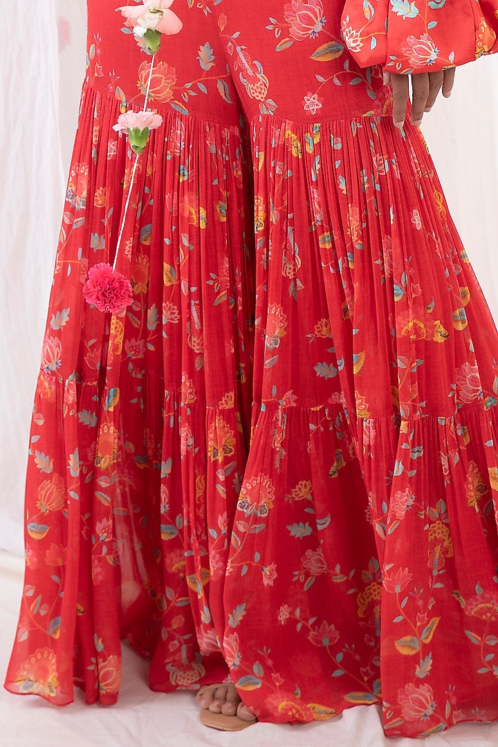 Red Printed Wedding Sharara Set by Esha Koul at Pernia's Pop Up Shop