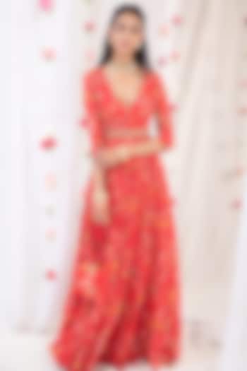 Red Embellished Anarkali Set by Esha Koul