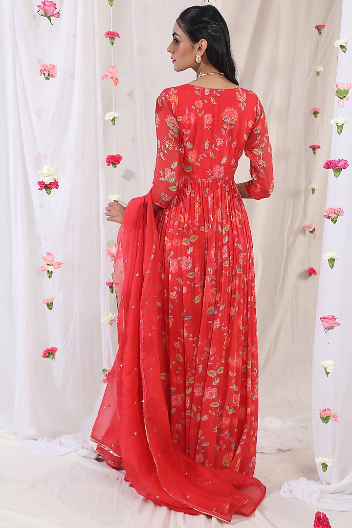 Red Embellished Wedding Anarkali Set by Esha Koul at Pernia's Pop Up Shop