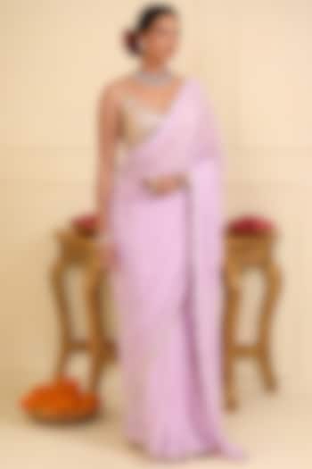 Lavender Georgette Chikankari Embellished Saree Set by Esha Koul