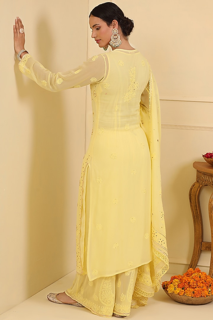 Lemon Yellow Chikankari Kurta Pyjama Set main image 1