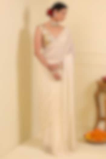 Off-White Georgette Draped Saree Set by Esha Koul