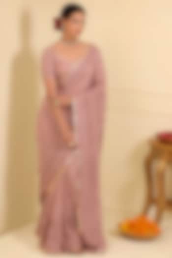 Mauve Georgette Chikankari Embellished Saree Set by Esha Koul